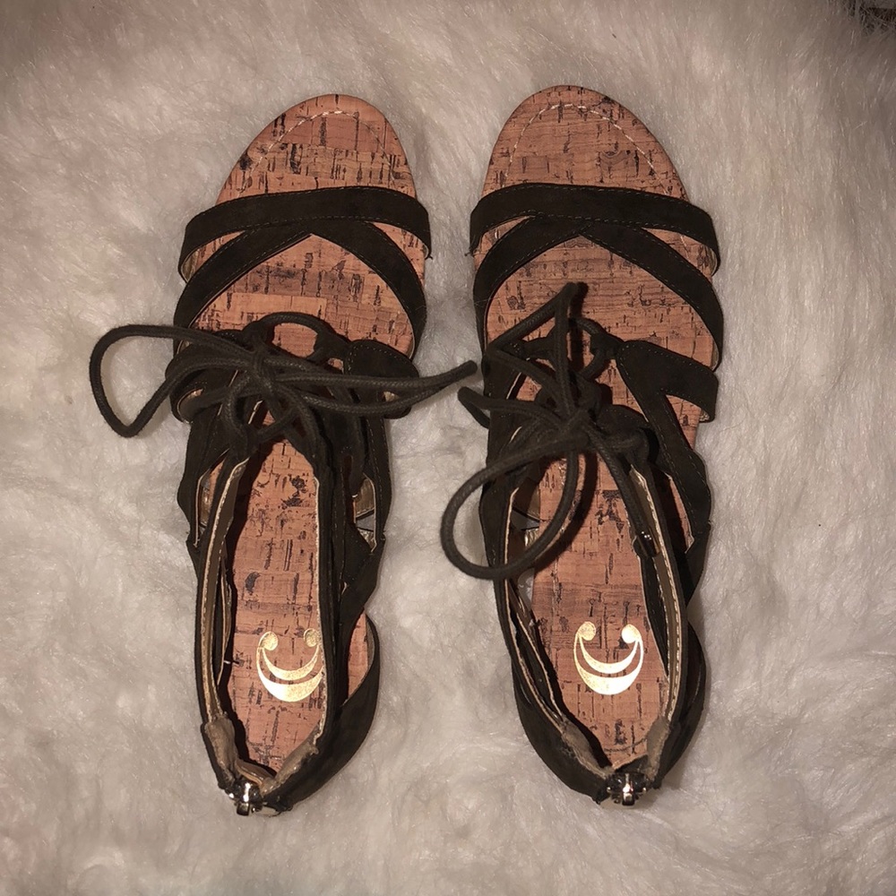 Dark Green Tie-Up Sandals